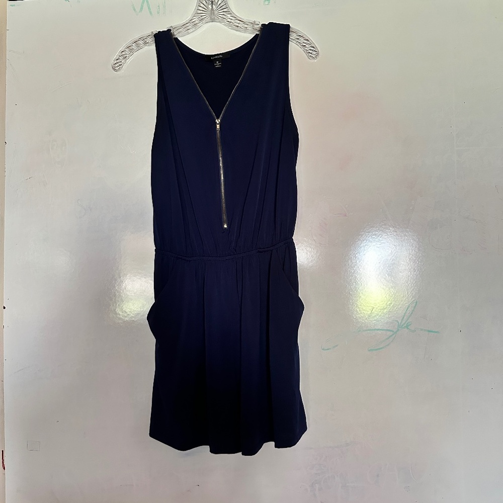 Navy blue sleeveless romper with front zipper (M)